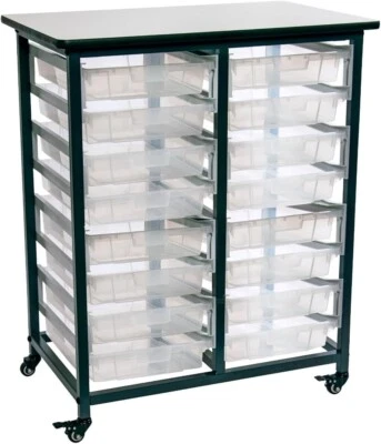Luxor MBS-DR-16S-CL Mobile Bin Storage Unit - Double Row with Small Clear Bins