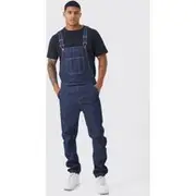 Mens Indigo Full Length Denim Dungarees