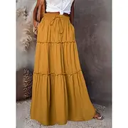 Women's Loose Skirt Maxi High Waist Skirts Ruched Ruffle Drawstring Solid Colored Street Daily Summer Polyester Cotton And Linen Fashion Casual Violet Black Ye