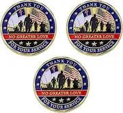Veterans Coin, Bulk Pack of 3, Thank You for Your Service, Christian Military Challenge Coin, No Greater Love, Gold Plated Veterans Day and Memorial Day Gift, John 15:15