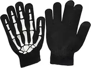 [Generic] Stretch Knit Skeleton Warm Gloves - Black White Skull Gloves, Glow In Dark Skeleton Gloves, Ghost Cosplay Skull Claws Gloves, Horror Bone Scary Full Long Fingers Mitts for Halloween Theme