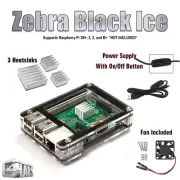 Zebra Black Ice Case Plus Fan Upgrade Kit~ for Raspberry Pi 3B+, 3, Pi 2 and B+