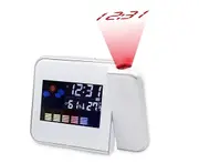 Digital LCD Time Projector Snooze Alarm Clock Temperature Weather Humidity LED-White