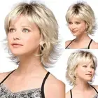 Blonde Short Bob Wigs with Bangs Heat Resistant Synthetic Wig for Women)