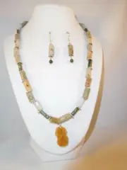 Handcrafted Natural Carved Jade Necklace & Earrings Set by Healing Light Stones
