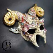 Watercolor Demon Horned Ram Costume Prop Halloween Masquerade Mask [Gold]
