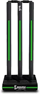 Cockatoo Premium Cricket Wicket Set l Heavy Duty Plastic l Black Fluorescent Green l Standard Size l 3 Stumps+2 Bails+1 Stand Set l Professional Quality for Cricket Ground, Match, and Tournament
