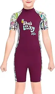 SUIOPPYUW DIVE SAIL Wet Suit Girls Shorty UV Protection Swimsuit Kids Short Sleeve Water Sports Wetsuit for Surfing Swimming Diving