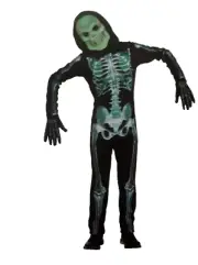 Skeleton Green Glow In The Dark Halloween Costume kids L 12-14 Years NEW (B83)