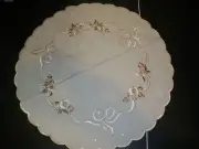 NEW Yesteryear Linen from Germany round $33 pink white green flowers (O16)