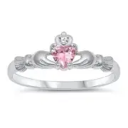 Body Accentz Silver Band - Silver CZ Ring - Claddagh CZ Pink