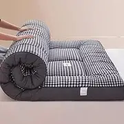 Futon Mattress Thickened Japanese Tatami Mattress Foldable Rolled Up Floor Mattress Soft Breathable Single Double Student Dormitory Home Camp Mattress LLCDZR(Gray Plaid,180cm*200cm)