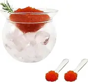 Caviar Server Set Glass Caviar Dish with 3.54 inch Shell Spoons Mother of Pearl Round Handle for Coffee, Martinis, Universal Cocktails, Wine, Egg, Ice Cream (3 Pieces)