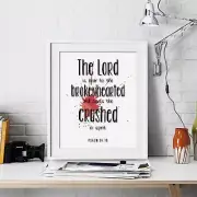 Psalm 34:18 Bible Inspirational Wall Art Print Motivational Quote Poster Decor