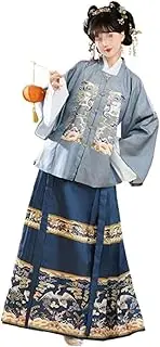 [IDZNFNFX] Women's Retro Horse Face Skirt Set Autumn Winter Hanfu for Stage Show Performances Cosplay