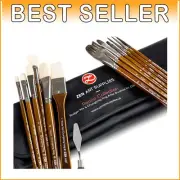Luxury 14-Piece Paint Brush Set with Natural Hog & Badger Bristles for Artists