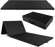 Costway 4-Panel Folding Exercise Mat w/Carrying Handles, 300 cm x 117 cm x 5 cm PU Leather Gym Mat w/Hook & Loop Fasteners for Gymnastics, Yoga, MMA, Core Workouts, Stretching & Tumbling (Black)
