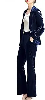 [LISUEYNE] Women’s Two Piece Velvet Blazer Suits Slim Fit One Button Women Pantsuits Office Lady Suits Sets