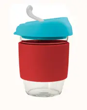Glass Go Cup (Red/Aqua/Grey) - 355mL