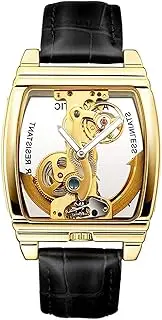 [BESTKANG] Fashion Transparent Automatic Watches Mens Skeleton Self Winding Steampunk Leather Strap Luxury Business