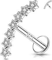 [Melighting] Curved Flat Back Earring Sterling Silver 925 Cartilage Earring Internally Threaded Nose Stud 16G Tragus Earrings CZ Helix Piercing Jewellery, Sterling Silver Cubic Zirconia