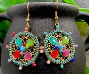 2” Bronze-tone Earring Set Boho Bead Retro Drop Dangle New Free Ship B1557