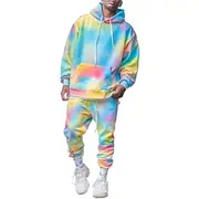Men's 2pcs 3D Sweatshirt Sets Tracksuit Hoodies Long Sleeve Long pants Sports Outdoor Light Blue