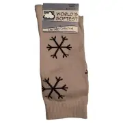 World's Softest Socks NWT Everyday Collection Stone Chocolate Snowflake Socks