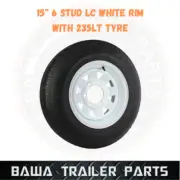 SUNRAYSIA WHITE 15" - 6 STUD WHEEL WITH 235R15 LT TYRE ! Trailer Parts