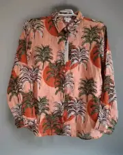 NICOLE MILLER 100% LINEN MULTICOLOR PALM TREE PRINT LONG SLEEVE SHIRT SIZE L NWT