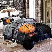 Basketball Comforter Set 3/4PCS Slam Dunk Galaxy Bedding Includes Comforter/Flat Sheet/Pillowcase Cool Space Design for Boys Ultra Soft Microfiber Single/Double/Queen/King (4,Double-180 * 210cm-3pcs)