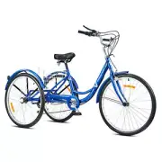 7 Speed 26" Adult Trike Tricycle with Basket Adjustable Saddle Handlebar, Blue