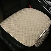 Fhandong 1Pc Car Front Seat Cover Cushion Pad with Storage Pocket, Universal Fit, Linen, Beige