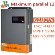 6.2KW 48V Solar Hybrid Inverter Pure Sine Wave 120A MPPT Controller Parallel 12