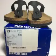 NIB $150 Birkenstock Gizeh Birko-Flor Faux Leather Foodbed Sandal Black Sz 38