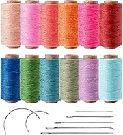 KIVISIN 0.55mm Bonded Round Waxed Thread 76 Yards Each, 12 Color Rolls Wax Coated Strings, Thin Polyester Cord for Micro Macrame, Jewelry Making, Leather Sewing, Stitching, Beading and Crafting