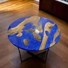 Blue Epoxy Resin Coffee Table Top, Round Wooden Table Top, Living Room Furniture