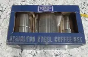 Stainless Steel Coffee Tea Percolator Pot 4 Mug Set Fire Stove Carrying Bag NEW
