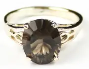 Smoky Quartz, Solid 10K or 14K Yellow Gold Ladies Ring, R139