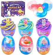 7 Pack Easter Egg Slime Kit with 3 Bicolor Butter 4 Galaxy Slime for Boys Girls 8-12, Clear Making Slime Toy for Party Favor, Sticker Bunny Egg Slime Charm 4-6, Soft Non-Stick Birthday Basket Stuffer