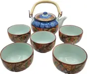 Gorgeous Vtg Signed Chinese Imari Bowl Cup Blue Circle Mark Teapot Set EXCELLENT