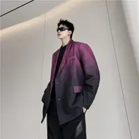 在飛比找ETMall東森購物網優惠-韓國小眾hiphop未來感漸變色設計西裝男個性潮流炸街紫色西
