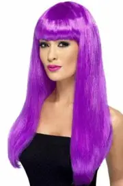 Smiffys Babelicious Wig Long Straight with Fringe - Purple