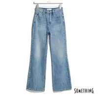 在飛比找momo購物網優惠-【SOMETHING】女裝 高腰寬靴型牛仔褲(拔洗藍)