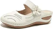 [TRULAND] Leather Mules for Women - Summer Closed Toe Sandals with Arch Support Slip On Wedge Clogs Shoes
