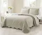 3-Piece Queen Ultrasonic Bedspread Set Coverlet Set Cream Quilt Queen Lightweigh