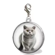 British Shorthair Kitty Cat Clip On Charm Handcrafted Furbaby Photo Jewelry