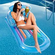 Inflatable Armchair Pool Lounger, 150x75cm Sun Lounger Pools Float, Fashion Water Floating Chair with Head & Arm Rest, Swimming Tanning Pool Float for Adults Beaches, Backyards