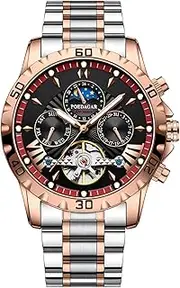 [DAXIAOYU] Luxury Automatic Mechanical Watch for Men Moon Phase Hollow Tourbillon Wristwatch Waterproof Luminous Date Week Calendar Display Stainless Steel Men's Watches