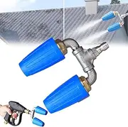 Triple Turbo Nozzle Pressure Washer, Twin/Triple Turbo Nozzle, 360° Rotating Pressure Washer Turbo Nozzle with 1/4" Quick Connector, 4000 Psi Max (Dual Nozzle(Blue))